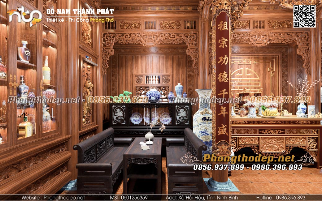 Bố trí nội thất gian trái nhà gỗ 3 gian